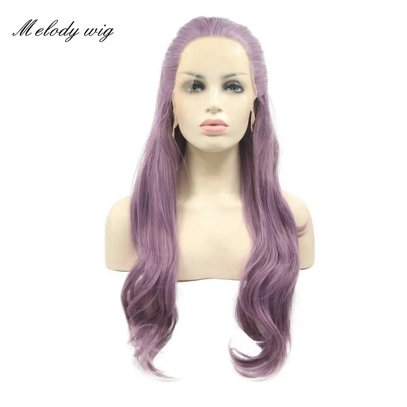 

Melody Synthetic Lace Front Wigs Heat Resistant Lavender Purple Long Natural Wave With Fishtail Braids for Women Natural Looking