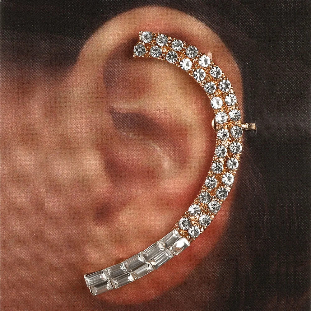 Fashion Elegant Full Crystal Long Clip Earrings for Women Girl Men Punk Crystal Wrap Ear Cuff Earring Jewelry Brincos