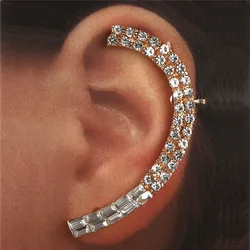 Fashion Elegant Full Crystal Long Clip Earrings for Women Girl Men Punk Crystal Wrap Ear Cuff Earring Jewelry Brincos