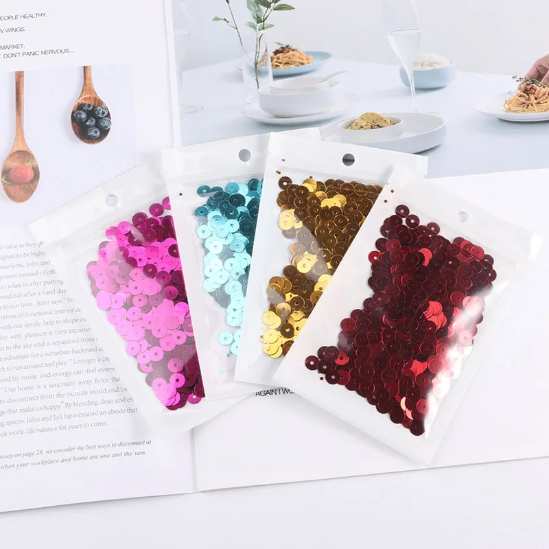 10g/pack 2mm-6mm Flat Round Laser Color Sequin PVC Loose Sequins Paillette for Sewing Wedding Craft, Patches Material