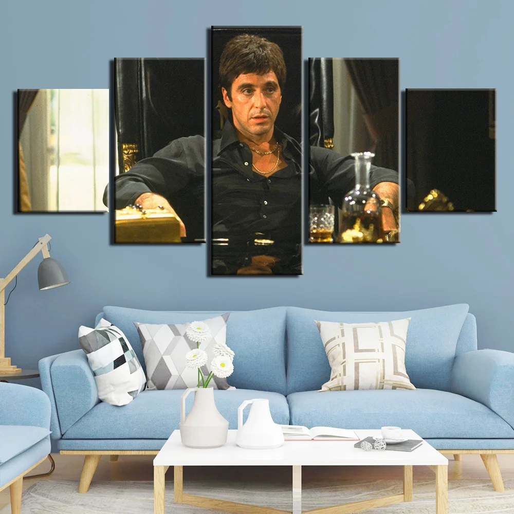 5 Panel Scarface Movie Modular Wall Art Canvas Posters Pictures HD Print Paintings Home Decor Living Room Bedroom Accessories