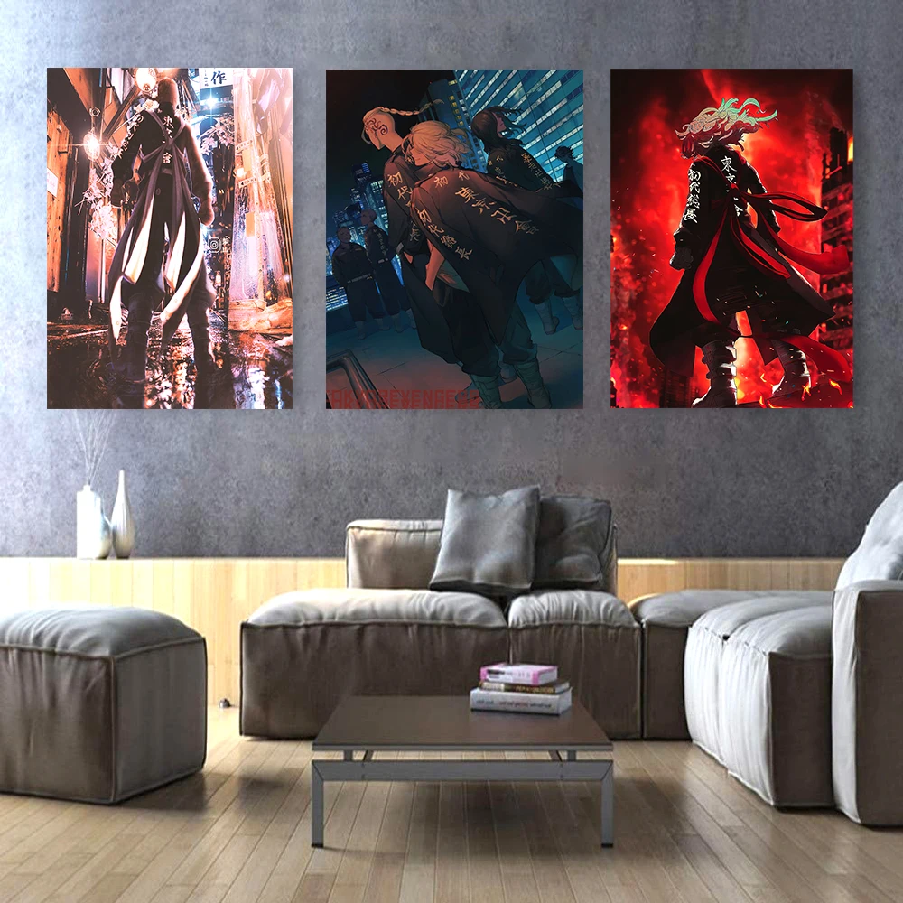 Anime Tokyo Revengers Posters Prints Manji Gang City Neon Night Canvas Painting Wall Art Bedroom Decoration Kawaii Room Decor