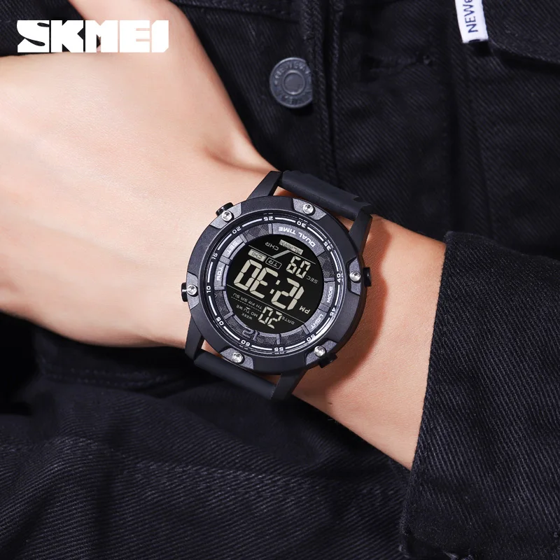 SKMEI Count Down Sports Mens Swim Wristwatches 100M Waterproof Digital Watch Men 2 Time Men Watches Clock relogio masculino 1762