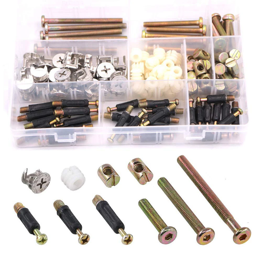 125 pieces of cam lock nuts and cam screws furniture connection cam fittings with pins 3 in 1 pre-inserted cabinet wardrobe