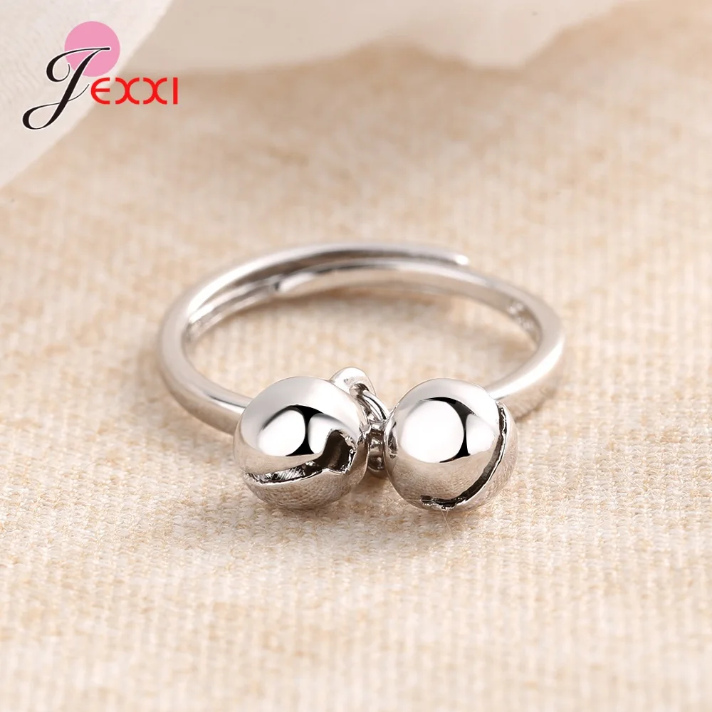 Good Quality Women Girls 925 Sterling Silver Bell Pendant Finger Rings Adjustable Size Sweet Birthday Party Jewelry Gifts