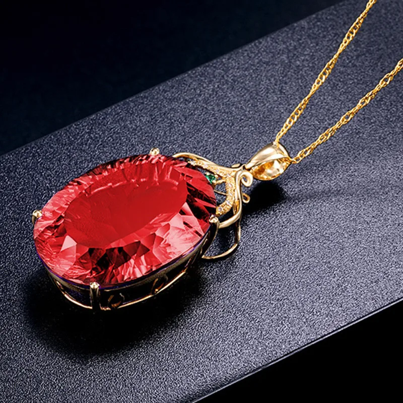Big 6 Carats Red Crystal Ruby Gemstones Diamonds Pendants Necklaces for Women 24k Gold Filled Jewelry Chain Bijoux Gifts Femme