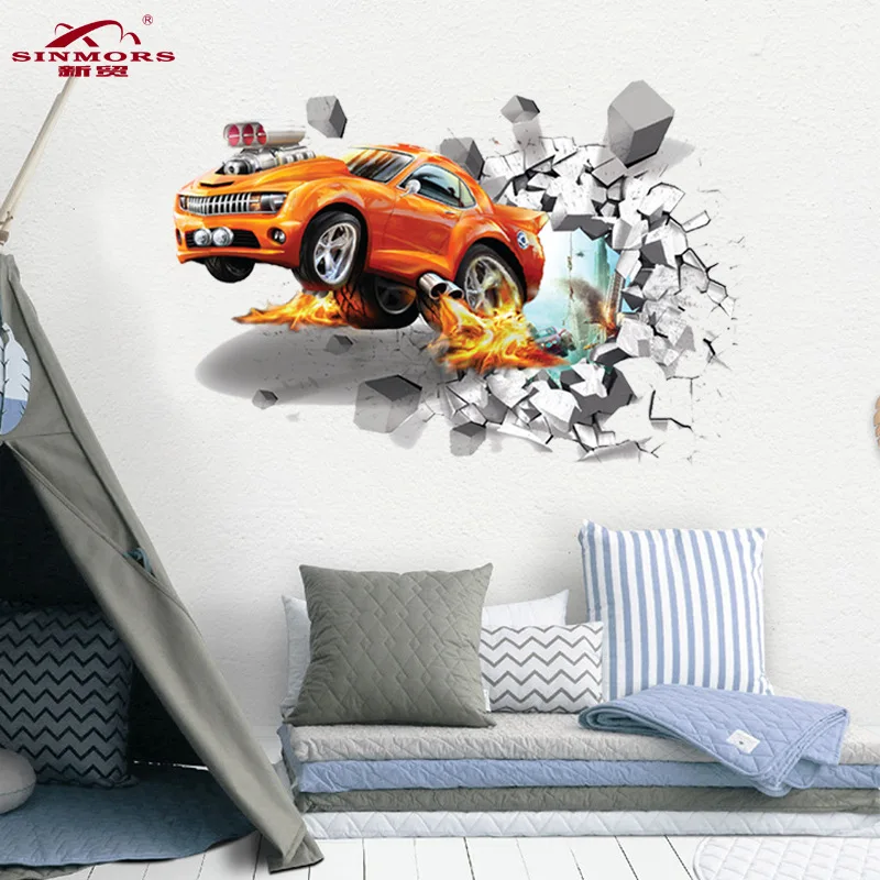 Creative Hummers Super Off-road Vehicle Wall Stickers Broken Wall Poster Wall Art Car Decal Kids Room Decor Boys Favors