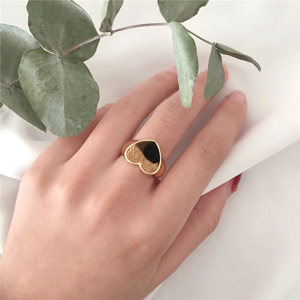 New Fashion Women Punk Ringss Gold Color Leopard Skin Print Love Heart Shape Rings Drop Shipping