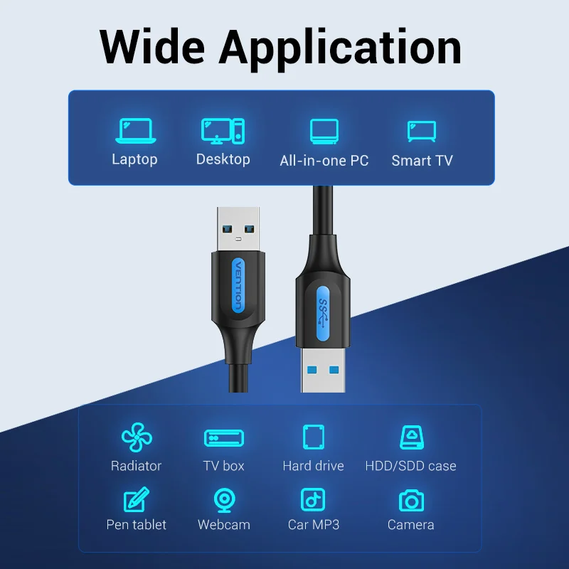 Vention-USB 3.0 Cabo de Extensão, Tipo A, Cabo macho para macho, cabo extensor para disco rígido, TV Box, Laptop, USB