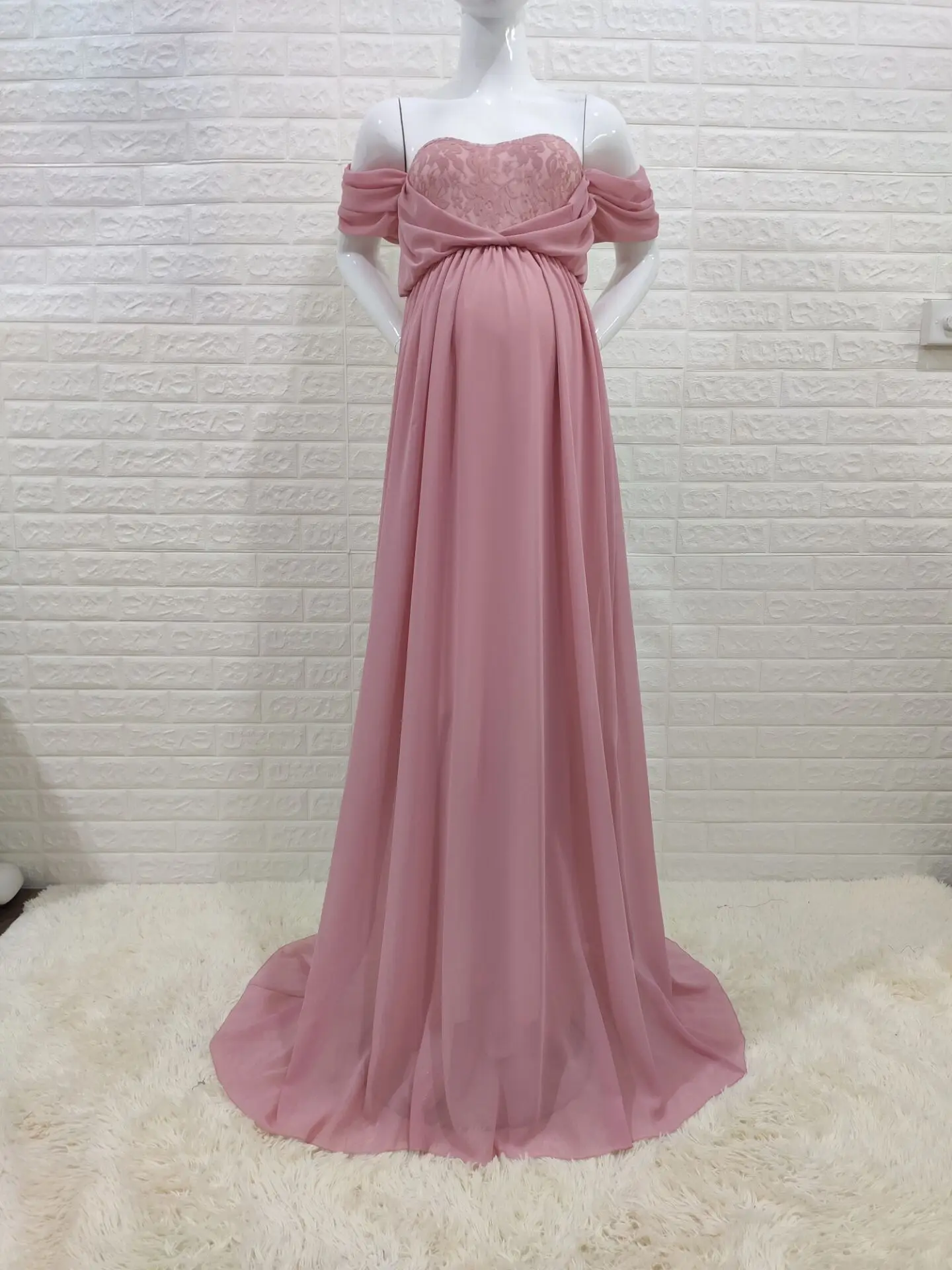 Sexy Moederschap Jurken Kant Chiffon Lange Dresspregnancy Jurk Fotografie Prop Maxi Gown Voor Vrouwen Kleding