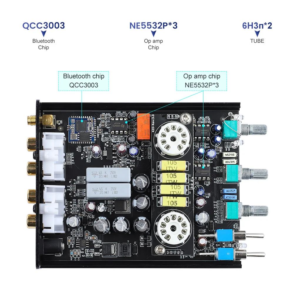 AIYIMA Bluetooth 5,0 6H3N tubo amplificador preamplificador HiFi estéreo vacío bilis tubo preamplificador con Control de tono de graves agudos