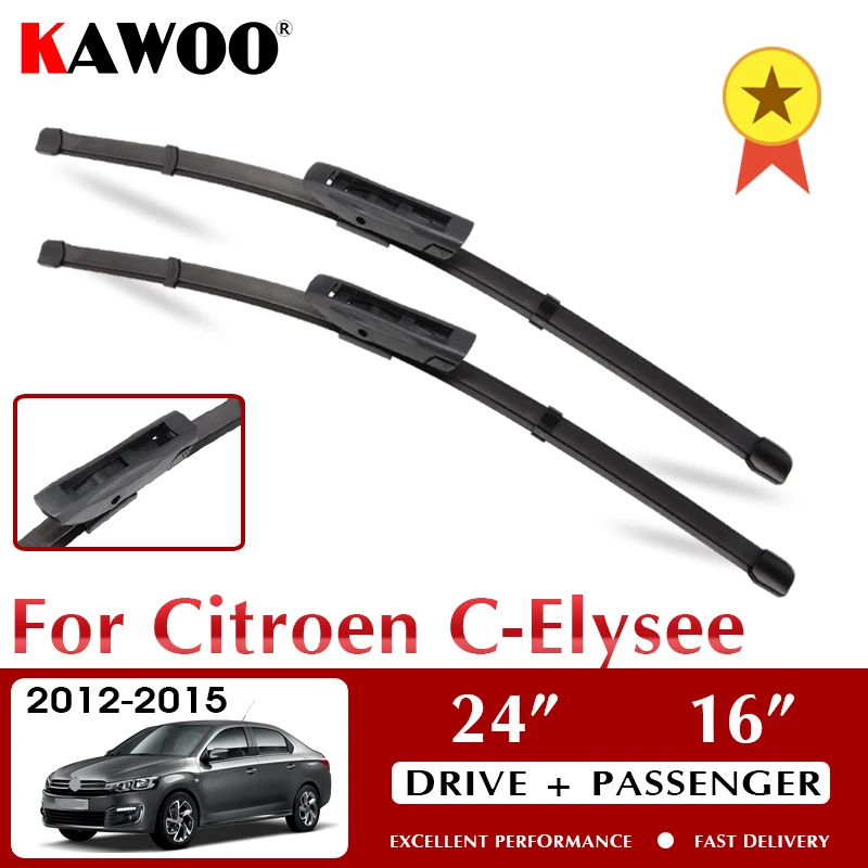 

KAWOO For Citroen C Elysee 24"16" Car Soft Natural Rubber Clean The Windshield Wipers Blades 2012 2013 2014 2015 Fit Bayonet Arm