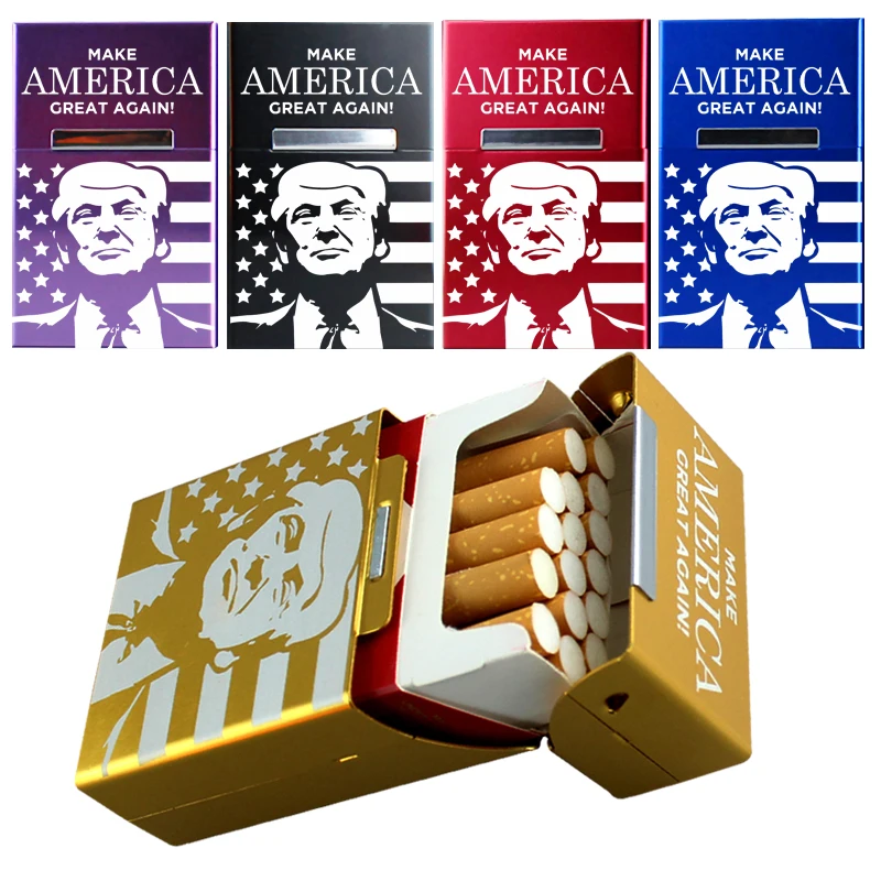 Metal Cigarette Case Cover Clamshel Aluminum Alloy Cigarette Box Smoking Gift US President Donald J Trump Derivatives Products