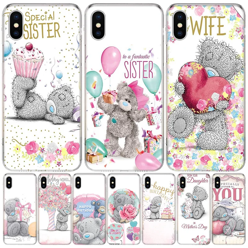 Lovely Teddy bear Case for iPhone 12 13 Mini 11 14 Plus 15 Pro Max 7 8 SE 2020 X XS Max Clear TPU Protective Phone Cover Coque C