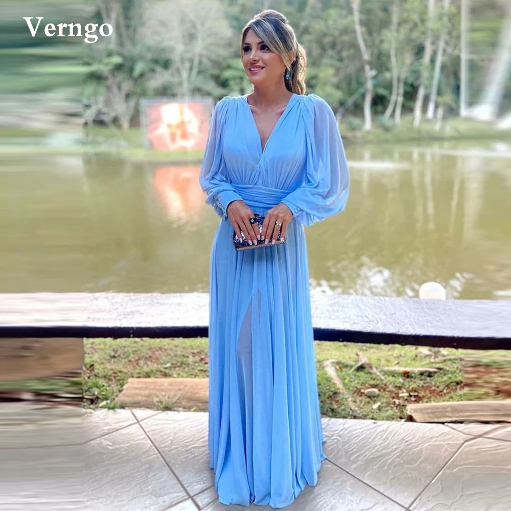 Vestido de seda colorido de chiffon vergo, vestido de tamanho grande com mangas compridas e decote em v, vestido formal para mãe e noiva 2021