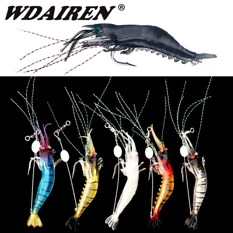 1Pcs Luminous Soft Fishing Lures Fake Shrimp Floating Shaped Lure Bait Bionic Artificial Shrimp with Hook Fishing Tackle