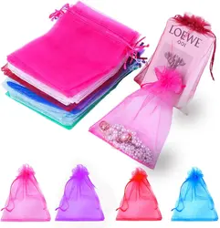 Ajustável Drawstring Organza Bag, Embalagem De Jóias, Bolsas De Doces, Presentes De Festa De Casamento, 5x7cm, 7x9cm, 9x12cm, 10x15cm, 50Pcs por Lote
