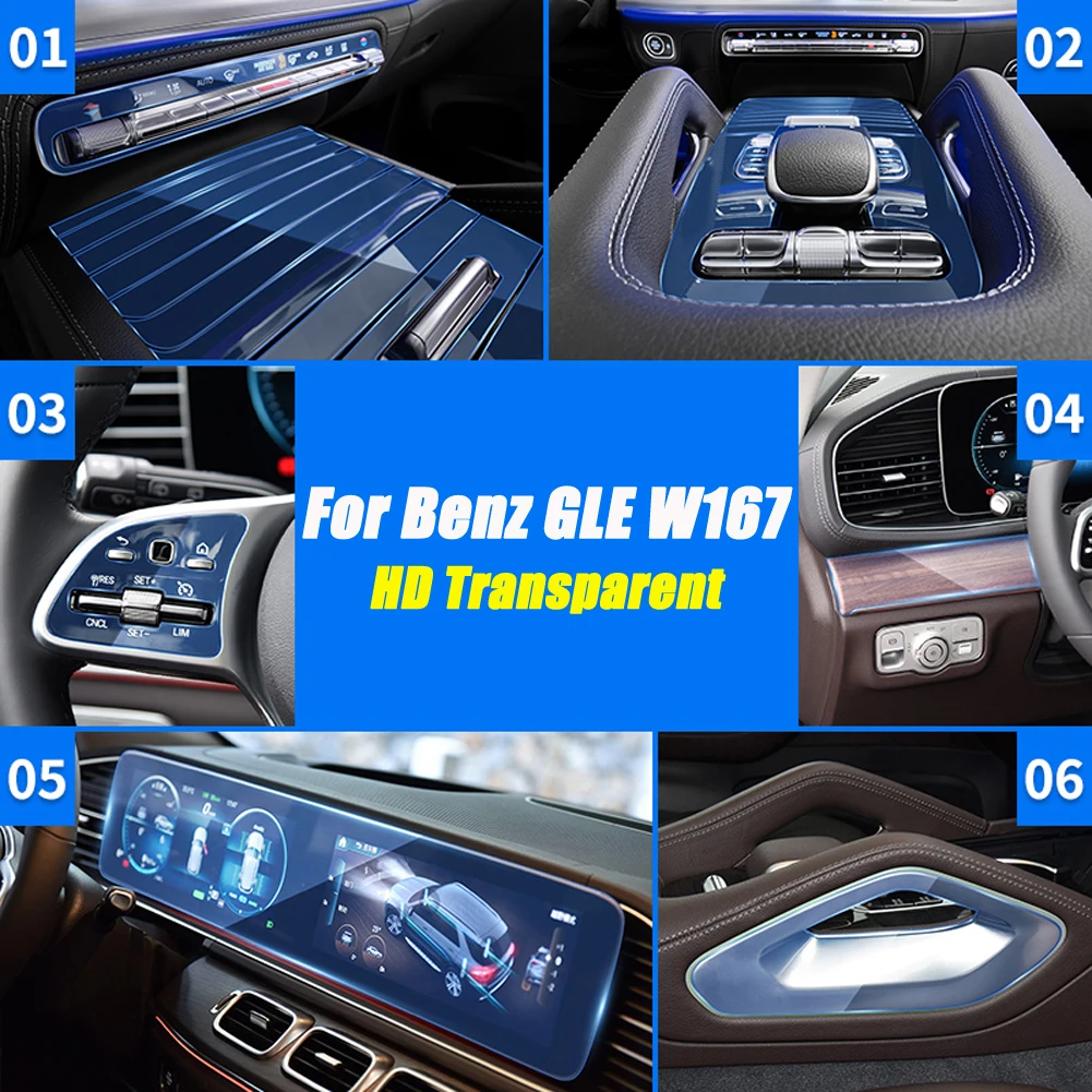 For Mercedes Benz GLE Class GLE350 GLE450 W167 V167 2020+ Car Center Console AC Navigation Full Set Interior TPU Protector Film