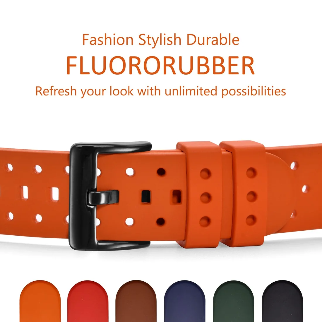 WOCCI Ventilated Fluororubber (FKM) Watch Bands with Breathable Porous, Quick Release, Stainless Steel Buckle, 20mm 22mm 24mm