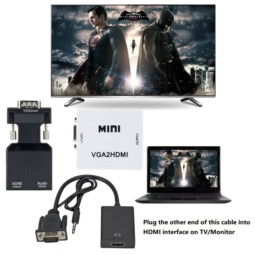 Адаптер-преобразователь с VGA на HDMI, 1080P, для ПК, ноутбука