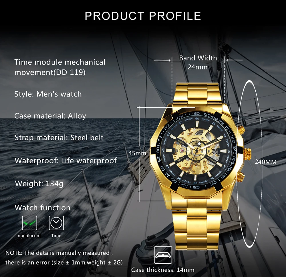 Top Brand Luxury Winner Watch Gold Skeleton Vintage Man Watch Aliexpress Wholesale Men Skeleton Automatic Mechanical Watches AAA