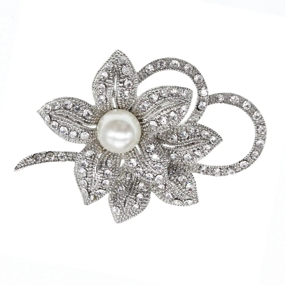 wedding cheap wholesale imitation pearl rhinestone flower shape brooch  pin