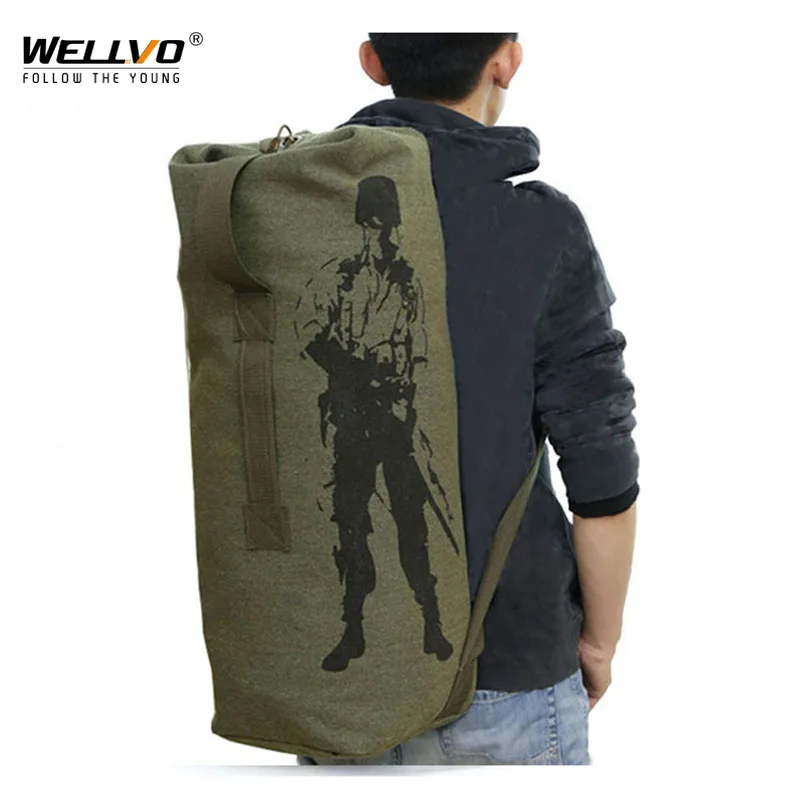 Men's Travel Bag Army Green Bucket Bags Men Backpack Canvas Backpacks Large Duffle Men Shoulder Bags Fishing Bag mochila XA820C