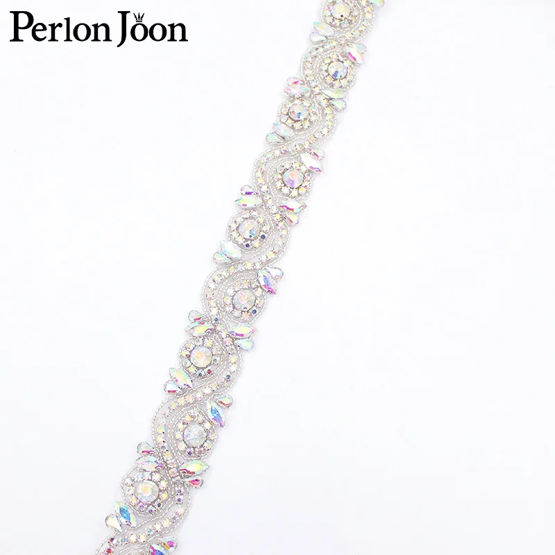 Handmade rhinestone trim band Hot Fix Sew on bridal accessories the Sash AB Crystal Applique for Wedding Dress belt WH043