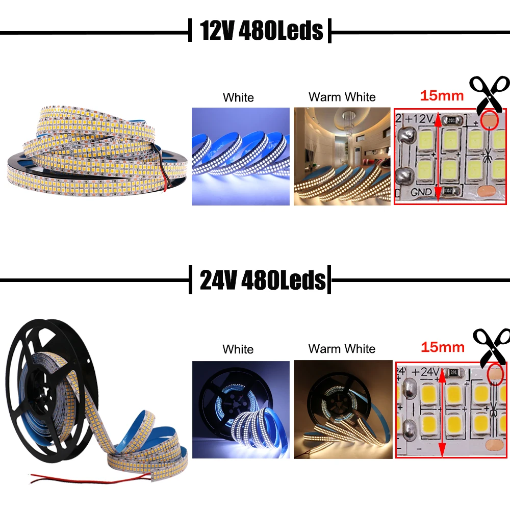 Taśma LED 12V 24V SMD2835 5m 10m 15m 20m elastyczna taśma wstążka 120/240/480LED 3000K 4500K 6000K LED liny pasek diody światła wystrój