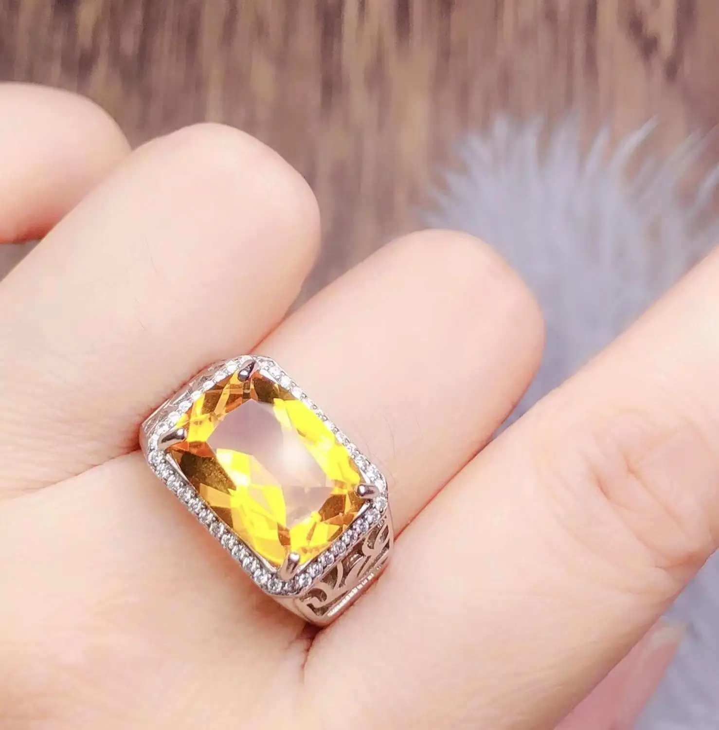 Natural citrine men's ring, beautiful gem from Brazil, 925 sterling silver, precision manufacturing