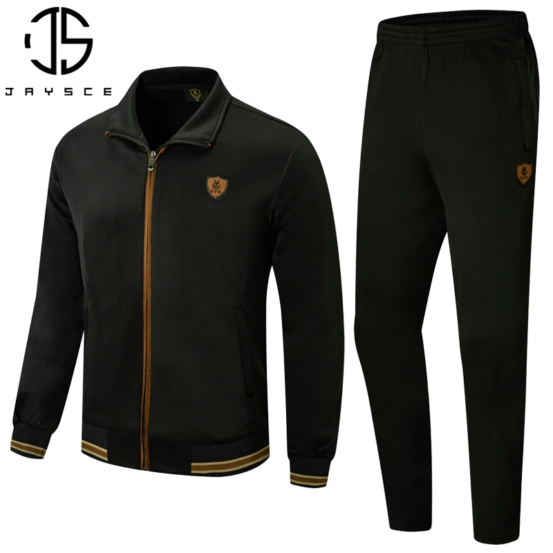 2Pcs Set Men's Soccer Sportswear Tracksuit Jacket Football Training Suit Autumn Winter Spring Long Sleeve Zipper Top and Pants