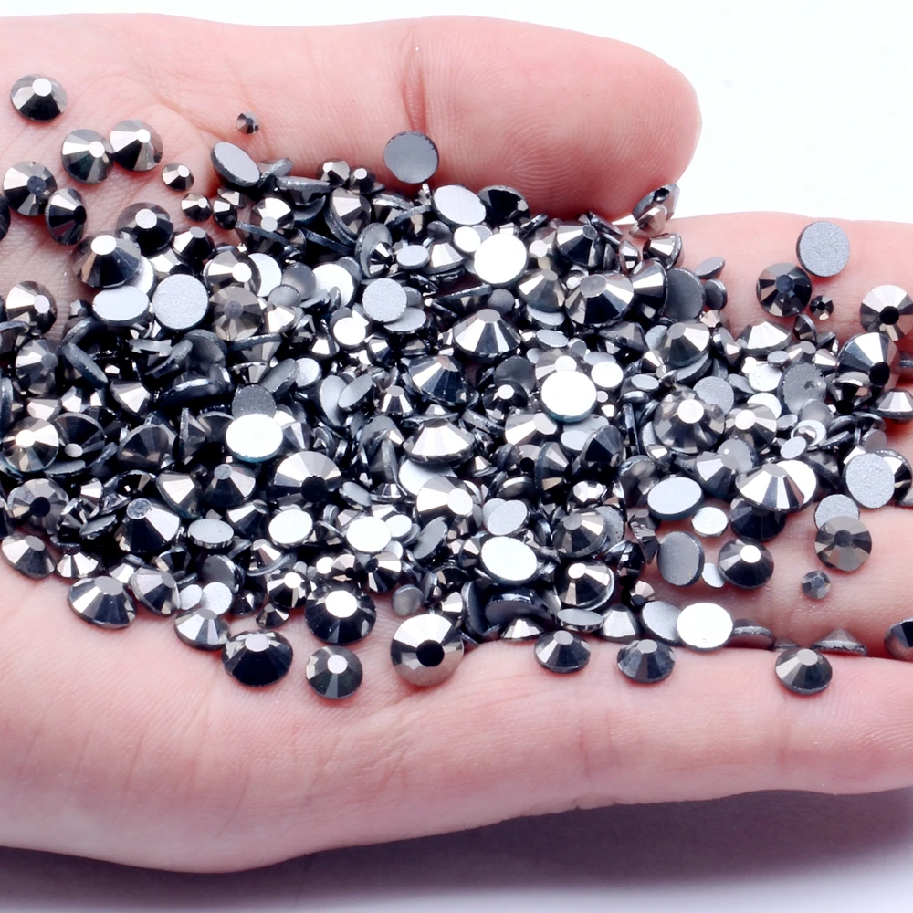 

Hematite ss3-ss34 Non Hotfix Crystal Rhinestones For Strass Ongles Nails Art Decorations Round Flatback Glue On Glass Stones