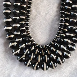 Natural Black White Tibetan Dzi Agates Stone Beads Round Loose Spacer For Jewelry Making DIY Bracelet Handmade 6 8 10 12MM