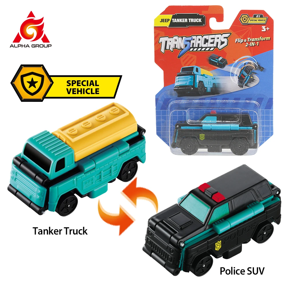 Transracers 1pcs 2-in-1 Transforming Vehicles Toy Flip Cars Action Figures Car Mini Size Pocket Car Gifts Birthday Kid  Toy