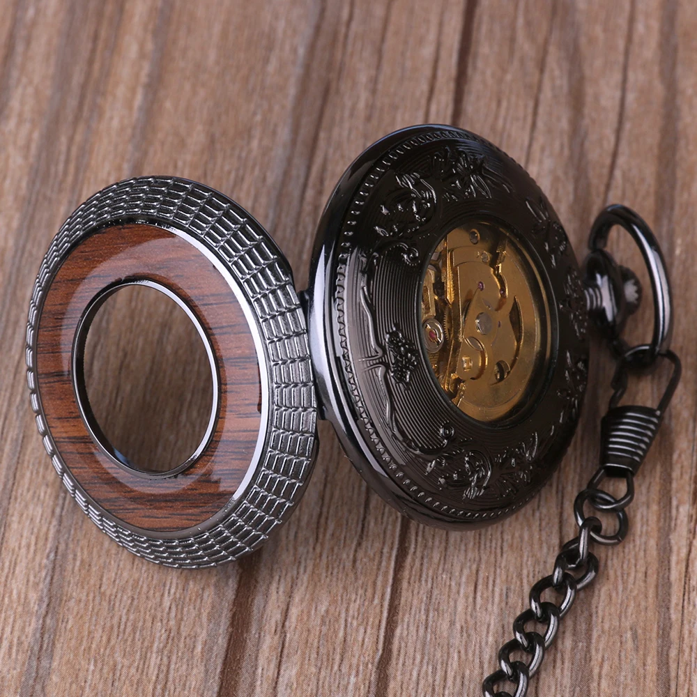 Relojes de bolsillo mecánicos para hombre y mujer, pulsera de mano masculina con cadena de control remoto, diseño Steampunk hueco