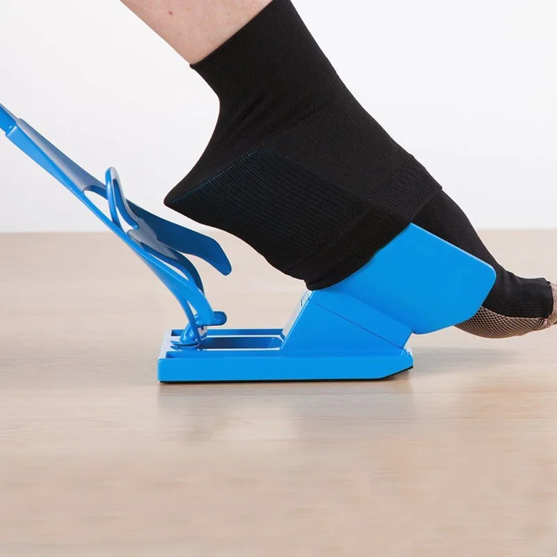 1pc Sock Slider Aid Blue Helper Kit Helps Put Socks On Off No Bending Shoe Horn Suitable For Socks Foot Brace Support