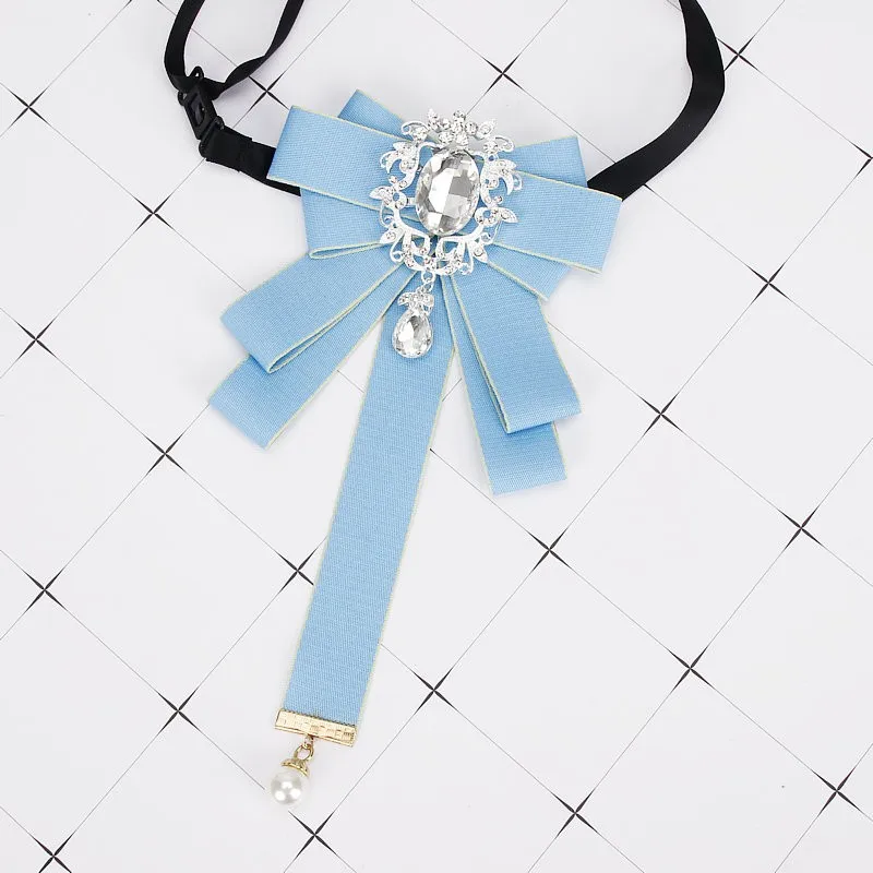 Gorgeous Bow Tie Vintage Luxury Lady Head Diamond Pearl Ribbon Tassel Brooch Chic Girls Elegant Costume Jewelry Collar Pin