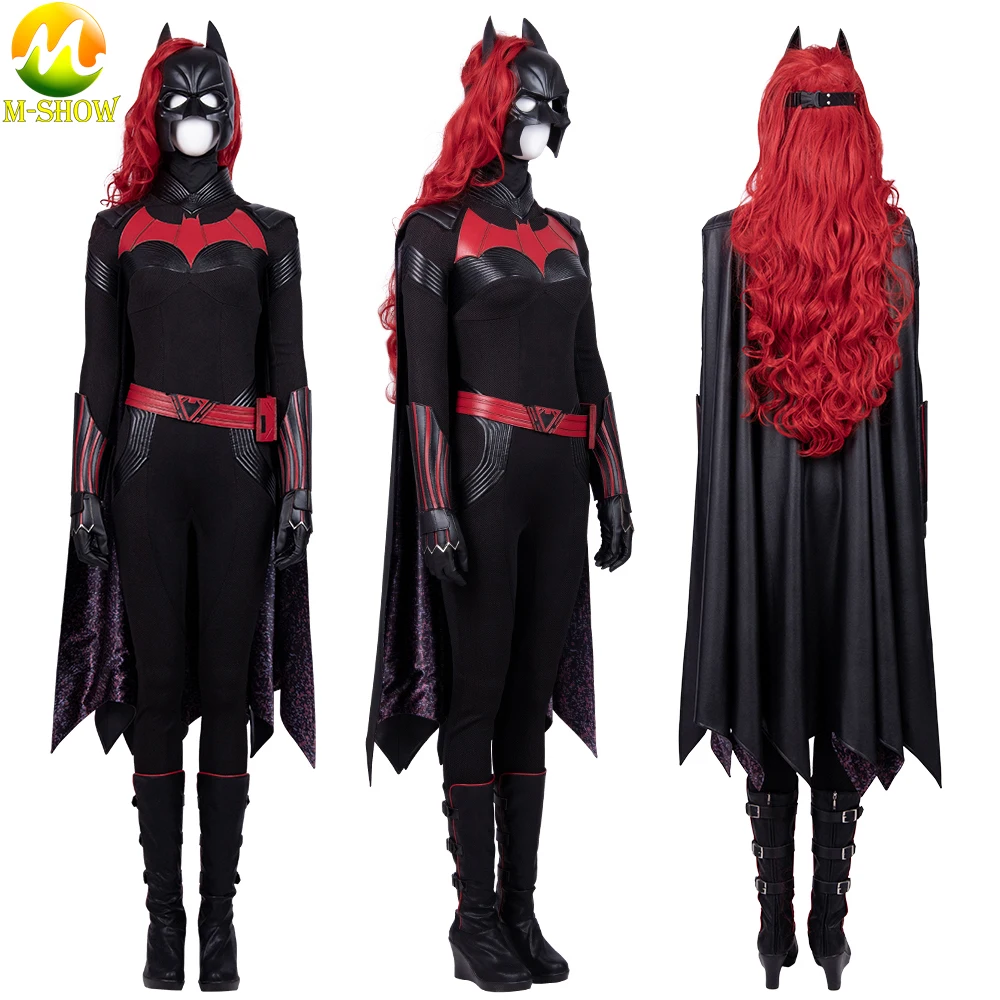 Superhero The Bat Kate Kane Cosplay Costume Ruby Rose Outfit Jumpsuit Cape Wig Halloween Uniforms for Adult Woman Custom Made