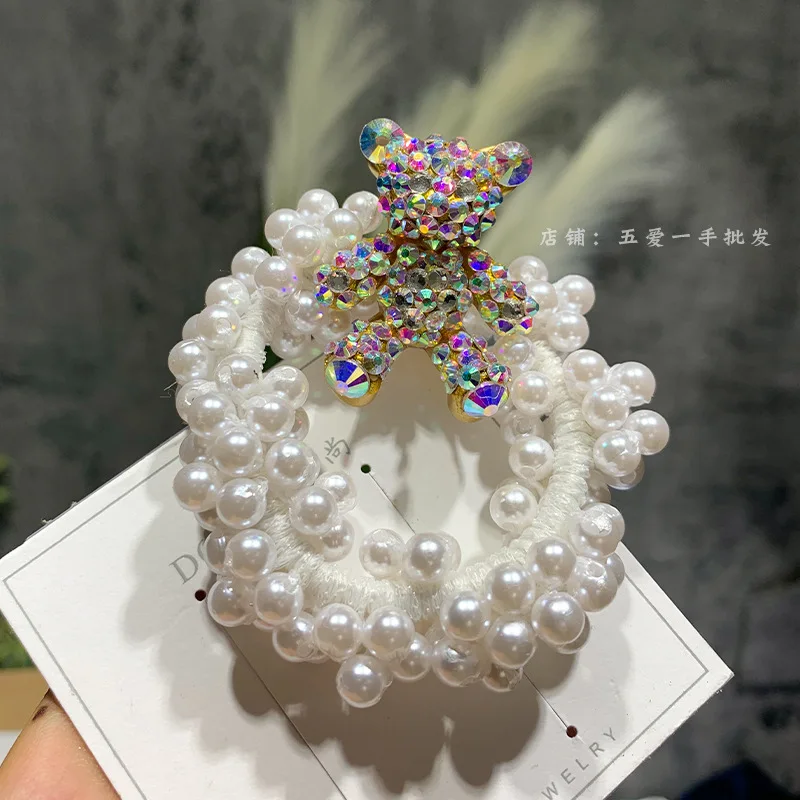 Baroque Full Rhinestone Hair Ties Luxury Diamond Accessories Elastic Scrunchies Women Shining Crystal Pearl Rubber Band Headband