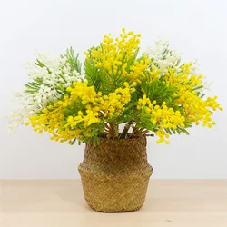 37cm 6pcs Artificial Tree Branch Tropical Plants Plastic Persian Leaves Fake Mimosa Flocking Acacia For Home Wedding Desk Decor