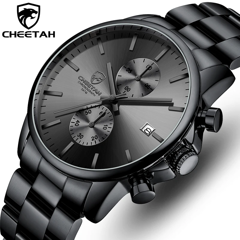 

New CHEETAH Men Watch Luxury Brand Business Black Quartz Watches Mens Waterproof Chronograph Sport Wristwatch Date Male Clock