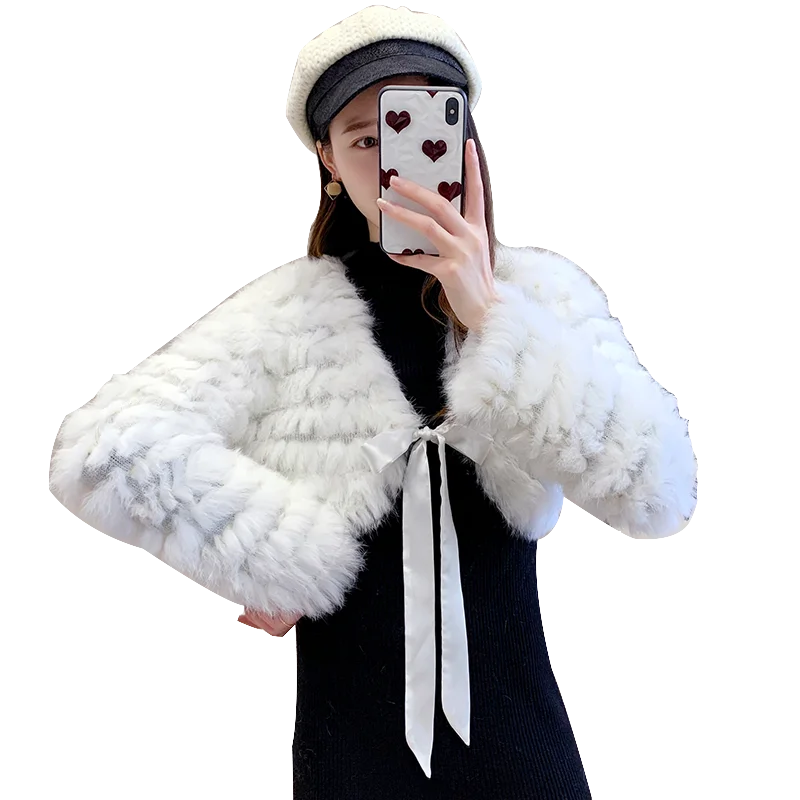 

100% натуральный вязаный кроличий мех, кардиган, пончо, натуральный ручной работы, необычный воротник, одежда, кроличий мех, вязаный, ручная работа