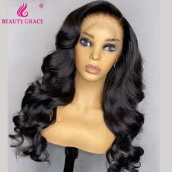 Perruque Lace Front Wig Body Wave Brésilienne Naturelle, Cheveux Longs, 30 Pouces, Pre-Plucked, Sans Colle, pour Femme