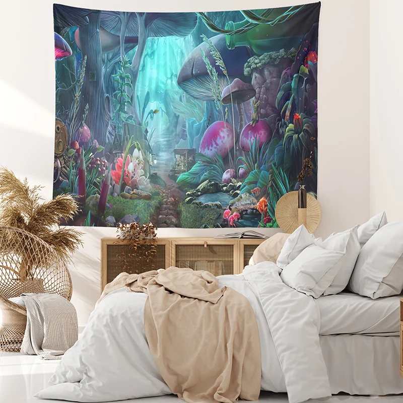 

Fantasy magic mushroom forest print pattern tapestry 1 piece