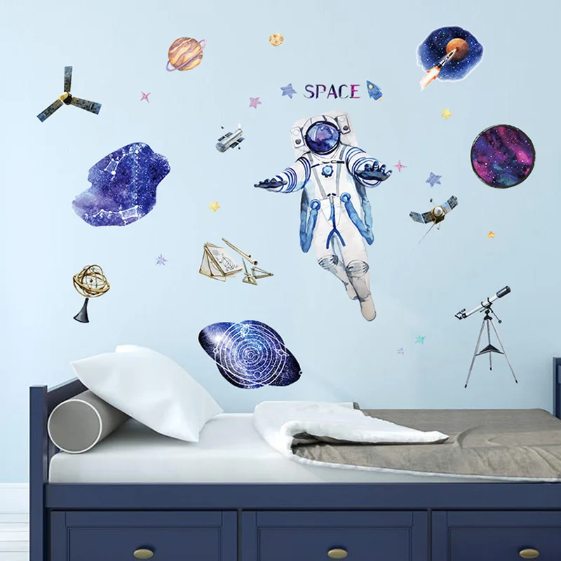 2 Vellen Ruimte Astronaut Muur Statische Sticker Diy Kind Slaapkamer Studie Woonkamer Achtergrond Decor Party Scene Stickers 30*90Cm