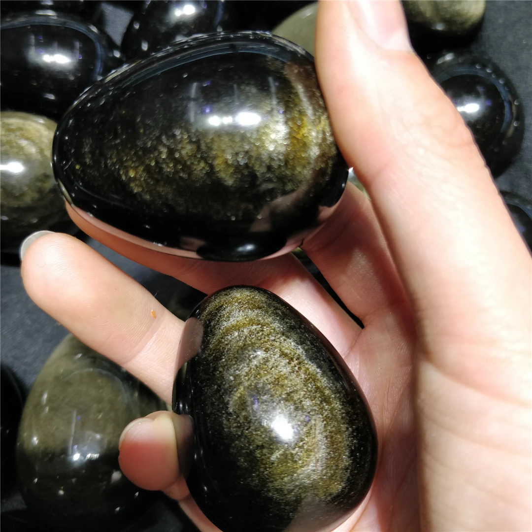 Natural Golden Obsidian Crystal Polished Yoni Eggs Worry Stone Witchcrafts Spiritual Decorations Beauty Skin Massage Women Gifts
