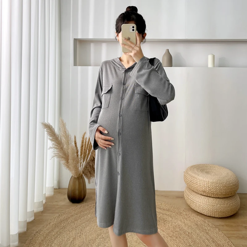 6177# Autumn Winter Thicken Maternity Hoodies Dress Casual Straight Long Sleeve Clothes for Pregnant Women Pregnancy Clothing