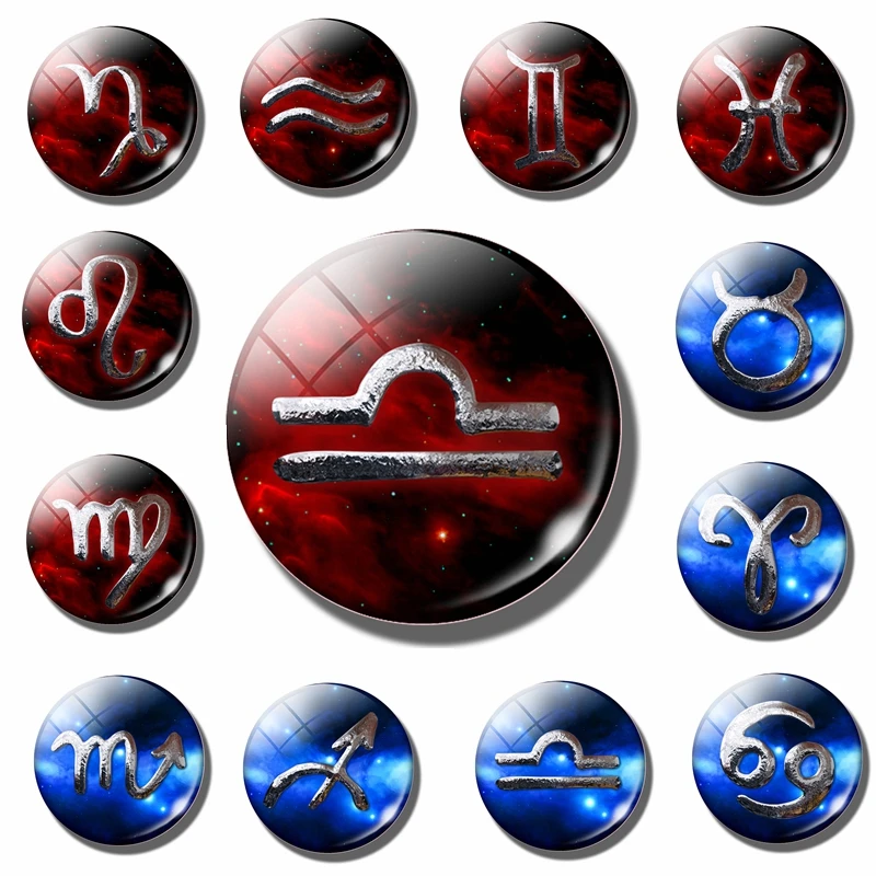 

12 zodiac Fridge Magnet Blue and Red Starlight Magnetic Stickers 30mm Glass Gemstone 12 Constellation Home Decoration