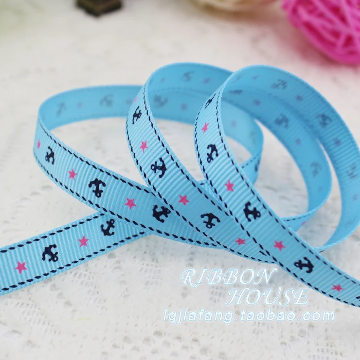 Hot sale 9mm single face printed sea anchor grosgrain ribbon for Christmas/Wedding Decorative Gift Packing Crafts 2 Meters/lot