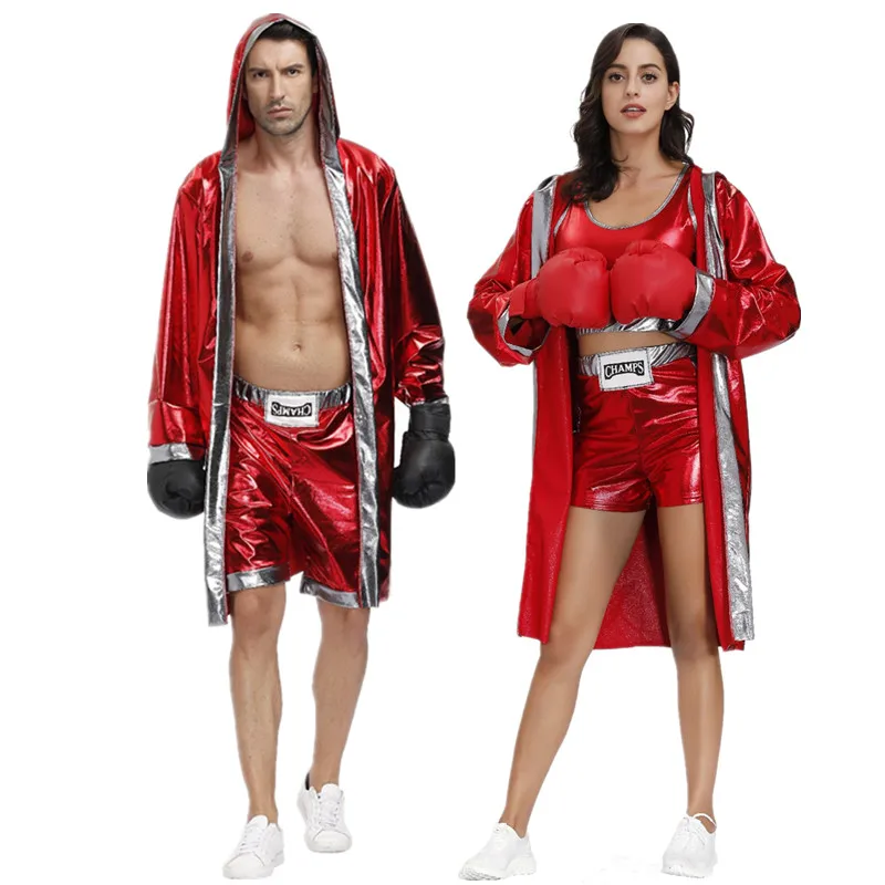 Adult Red Boxing Robe Costume Suit Men Women Boxer Cosplay Carnival Halloween Fancy Party Dress